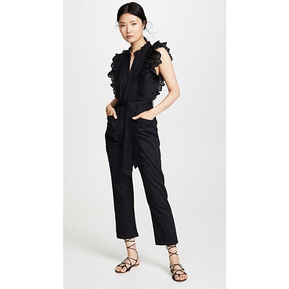 Apiece Apart Limon Eyelet Ruffle Sleeveless Jumpsuit Black Women's Size 12 - Picture 1 of 10